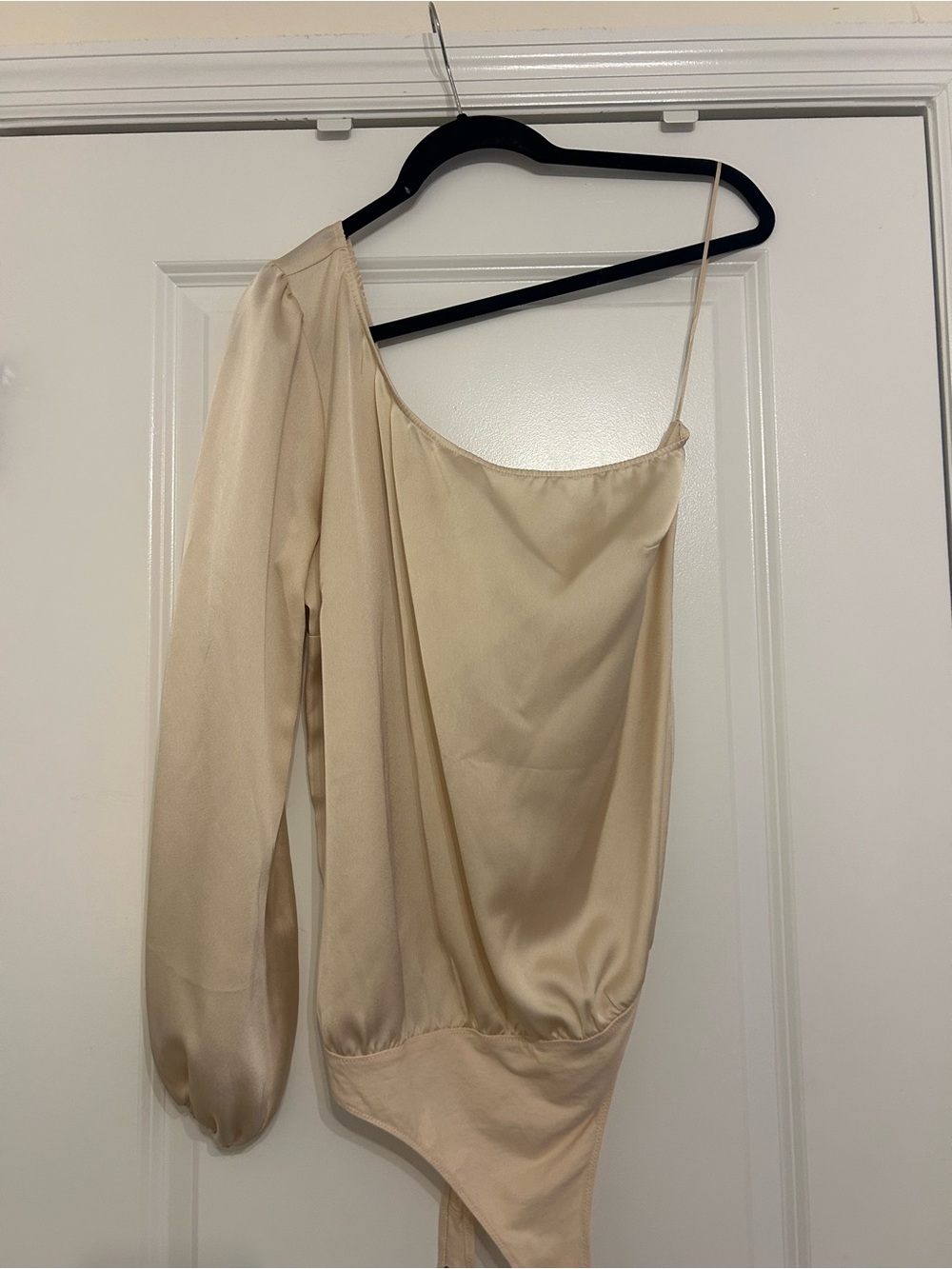 Abercrombie & Fitch One-Shoulder Cream Satin Bodysuit